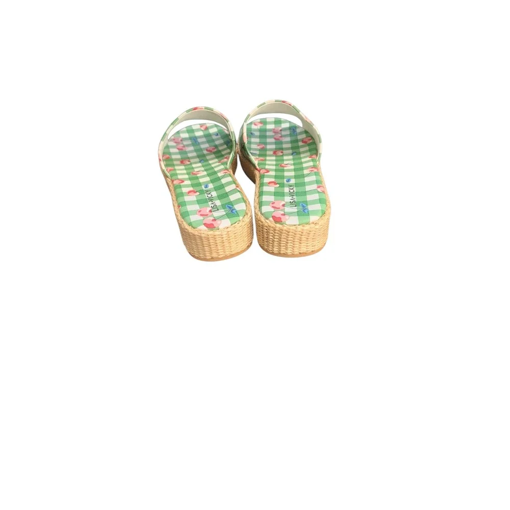 Lisa Vicky Slide Sandals Womens 11 Green‎ Gingham Cherry Platform Excellent